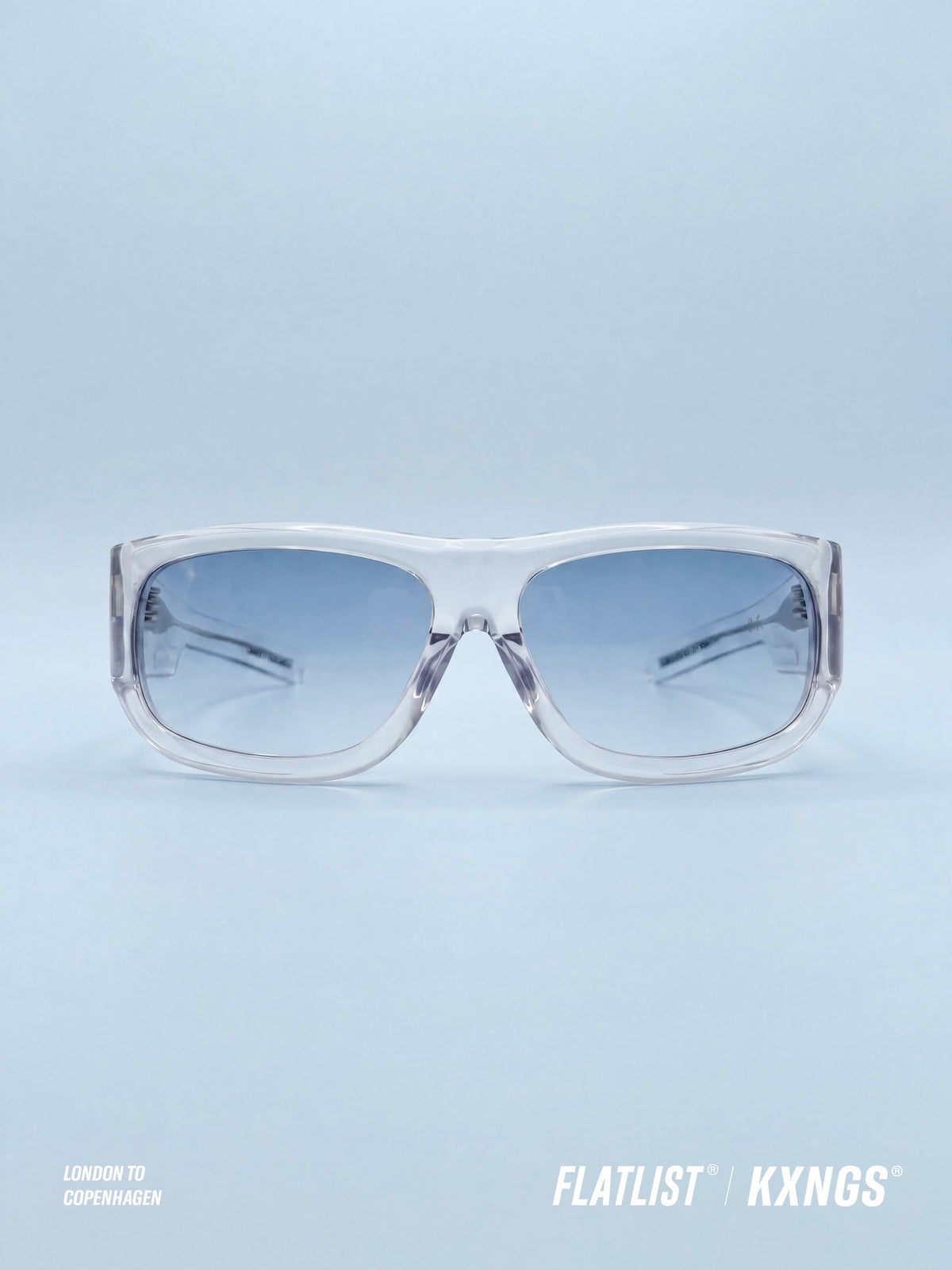 KX-01 clear crystal eyewear, light blue gradient lens - front on