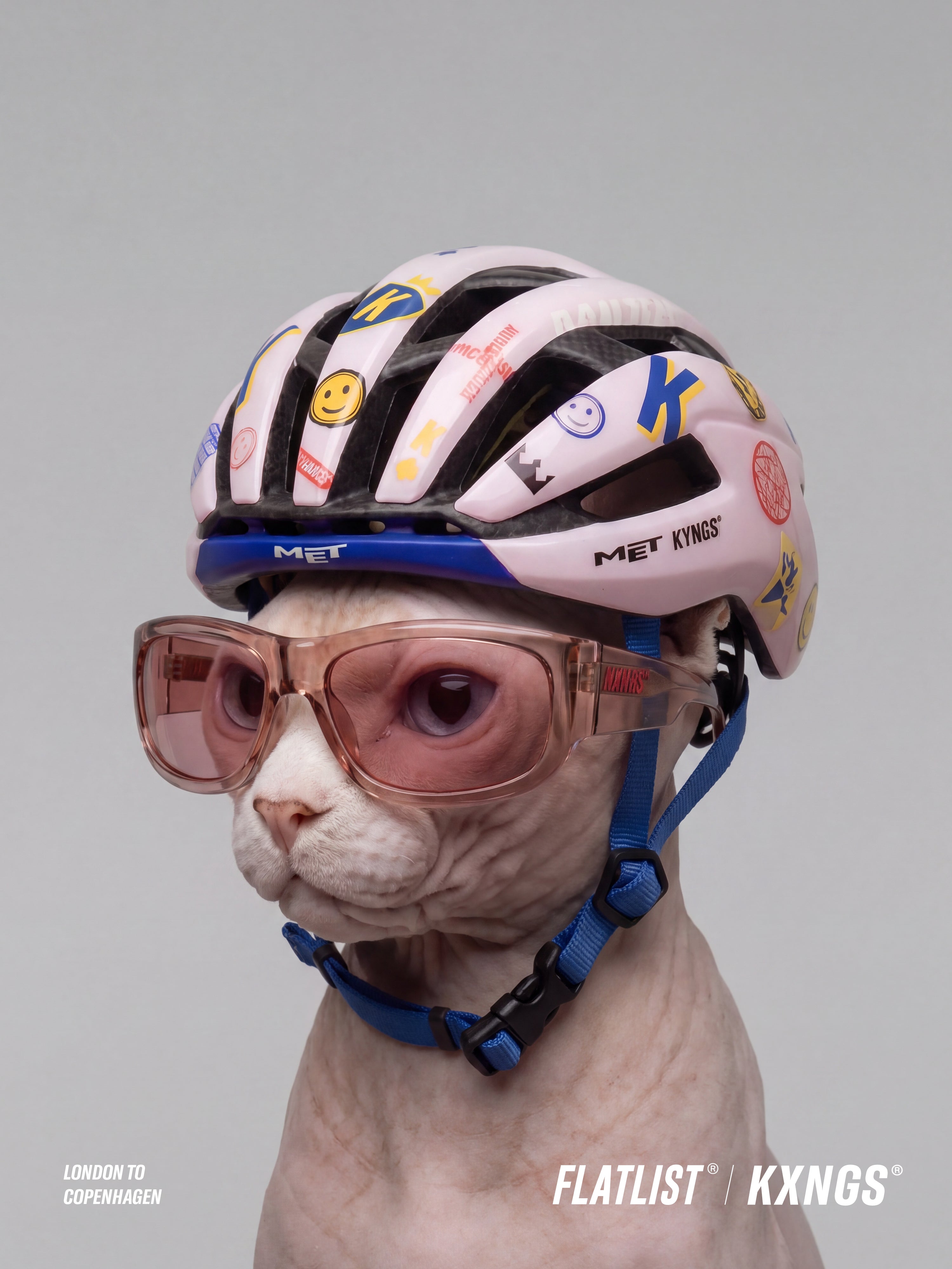 Rider wearing KXNGS x FLATLIST KX-02 crystal pink eyewear
