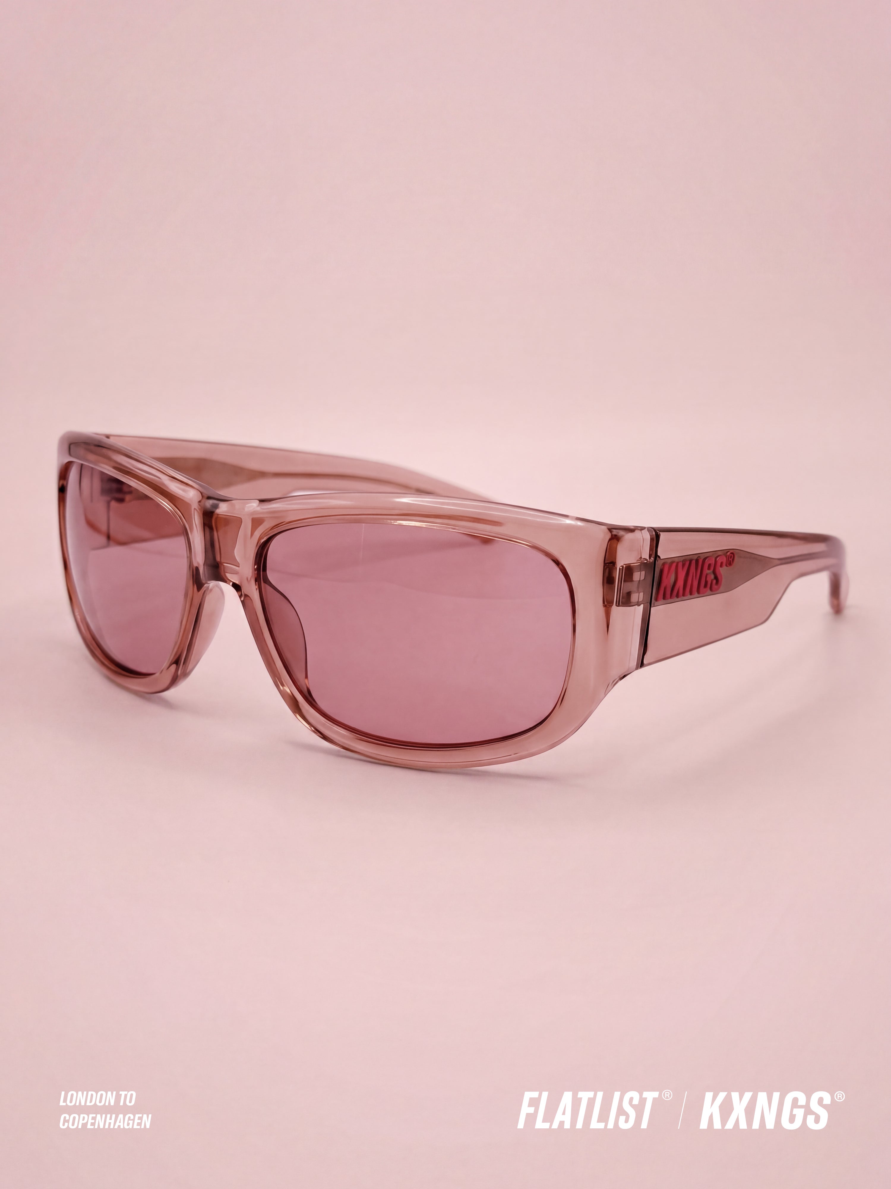 KX-02 crystal pink eyewear, dust pink lens - side profile
