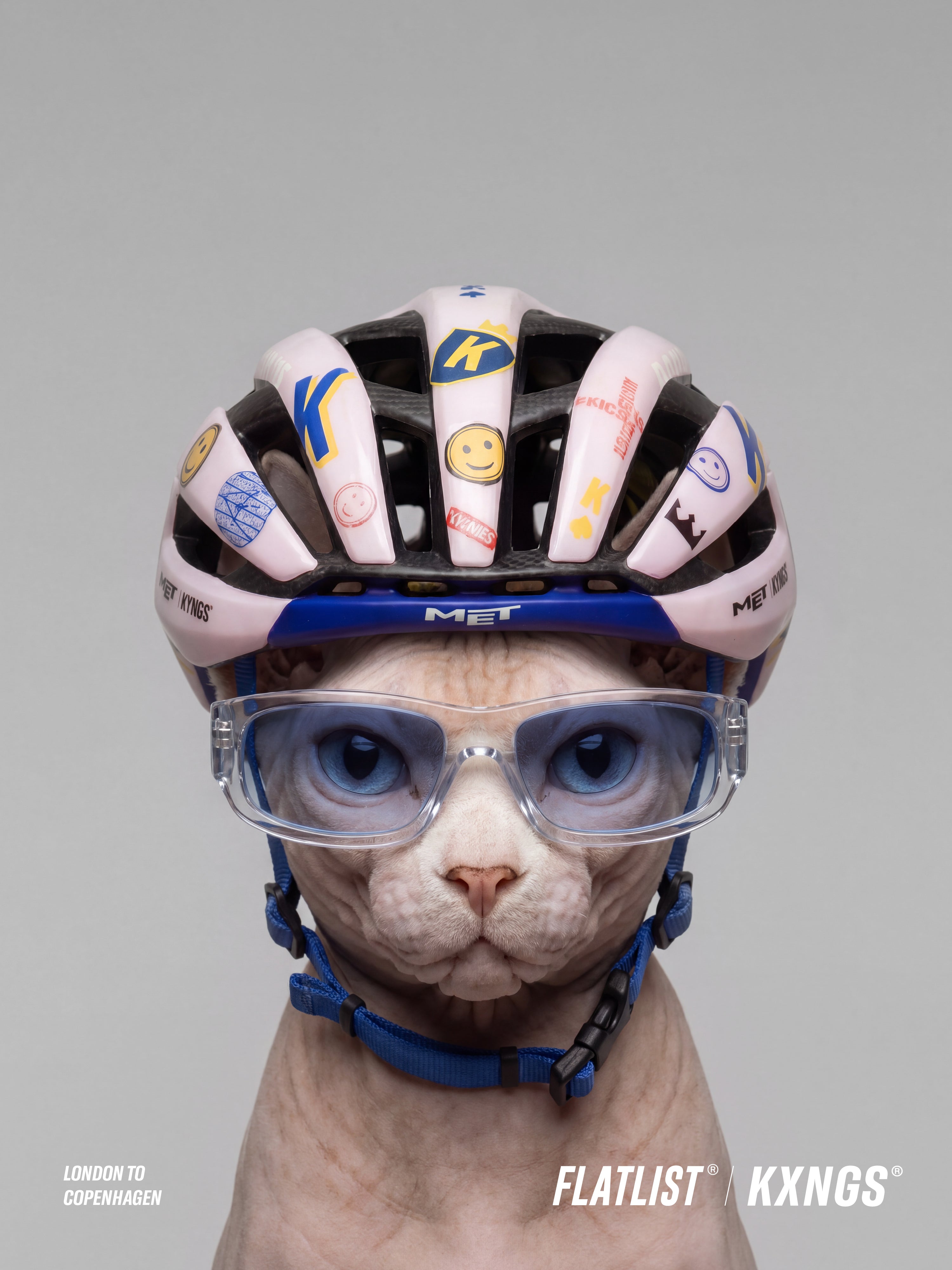 Rider head-on in KXNGS x MET 02 helmet and KXNGS x FLATLIST KX-01 clear crystal eyewear